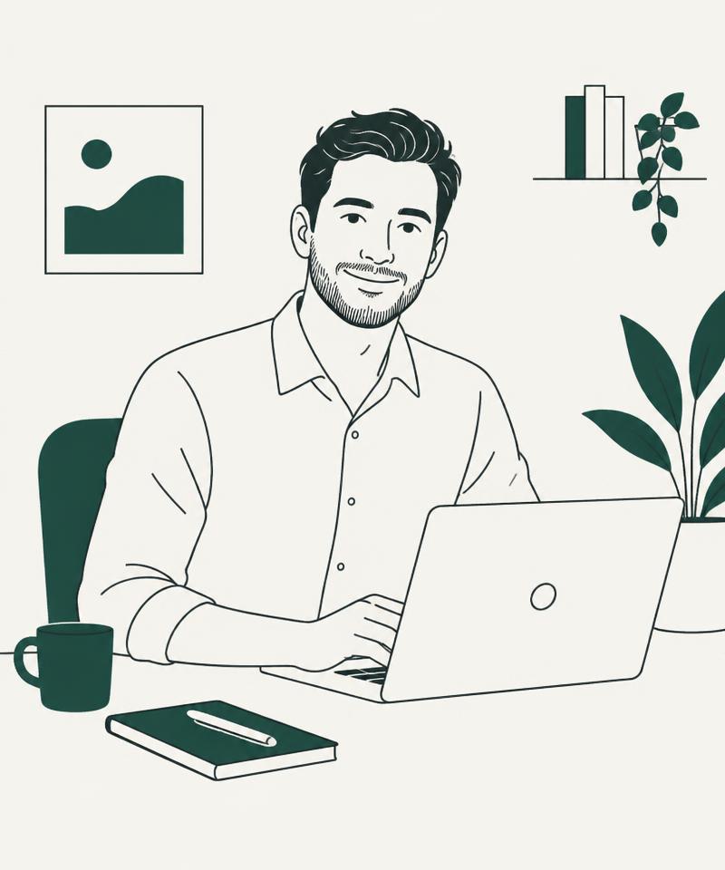 Illustrated placeholder portrait of Nishant Gehlot at his desk